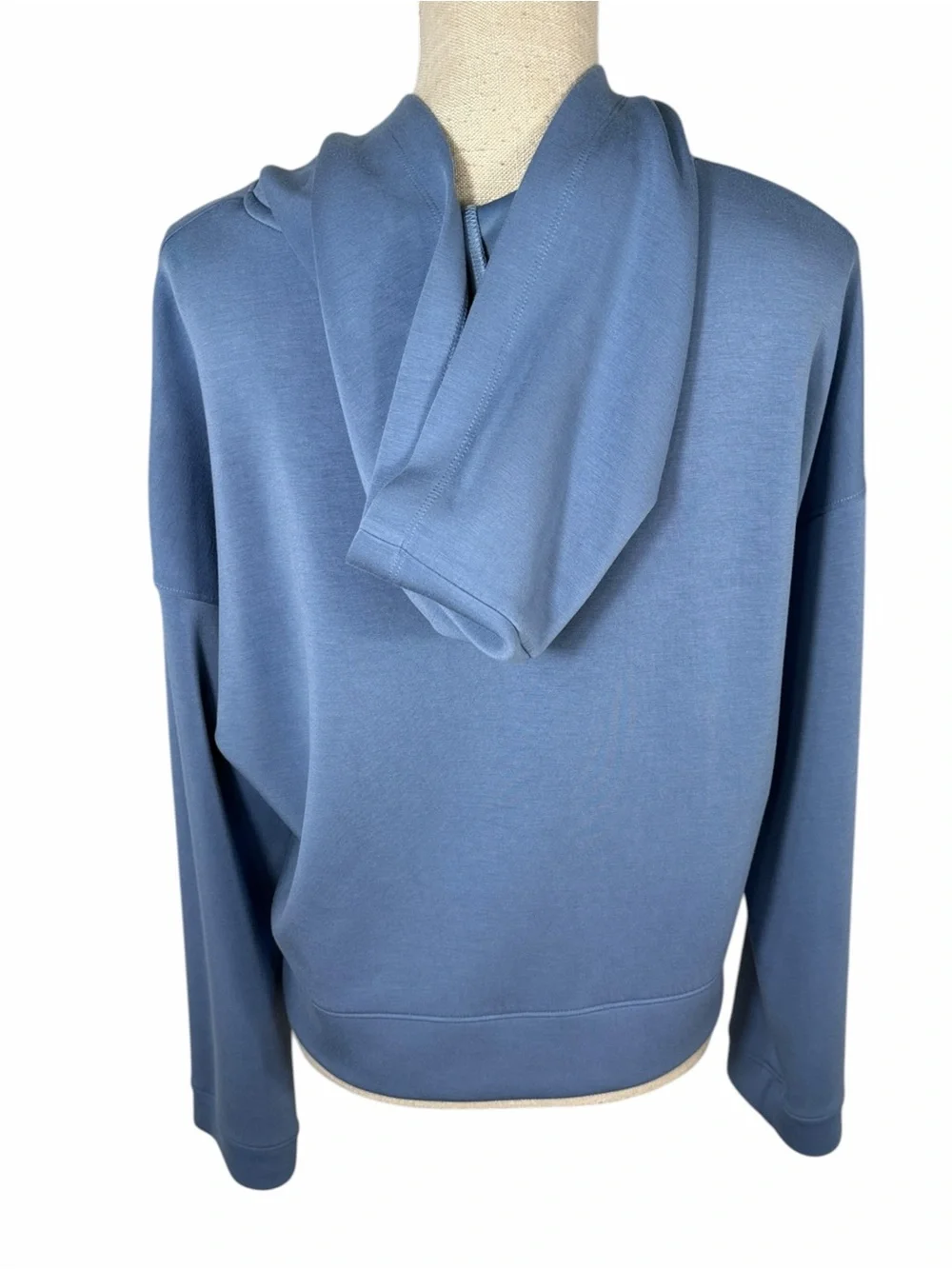 Thrive Societe Blue Luxe Shirred Sleeve Mid Length Hoodie - Picture 3 of 7